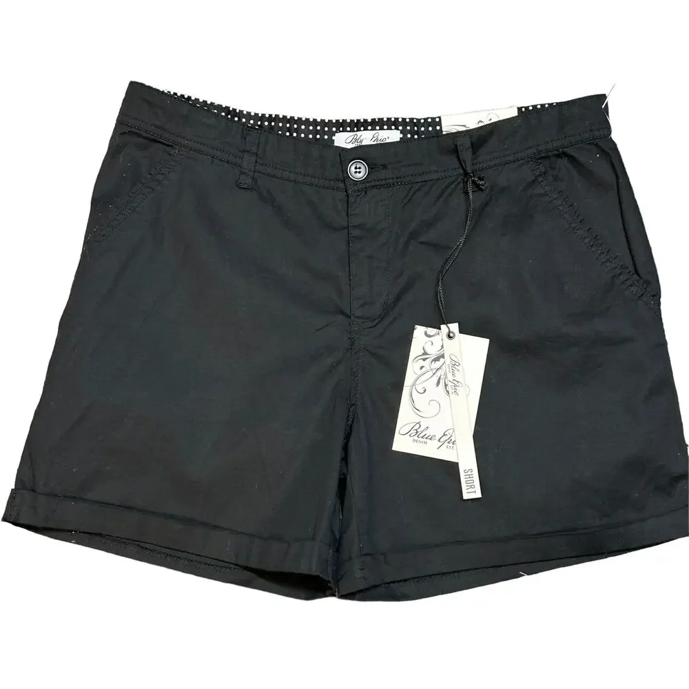 Blue Epic Denim Women‎ Black Cotton Chino Shorts Size 14 NWT